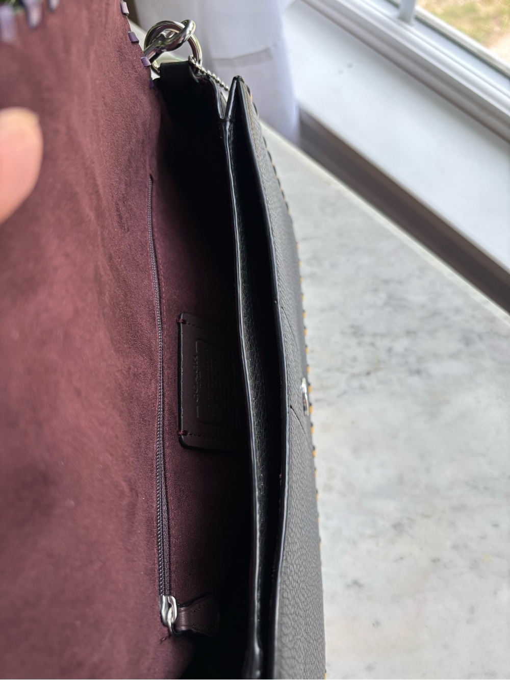 Coach Black Leather Georgie Shoulder Bag with Multicolor Whipstitch - Picture 7 of 13